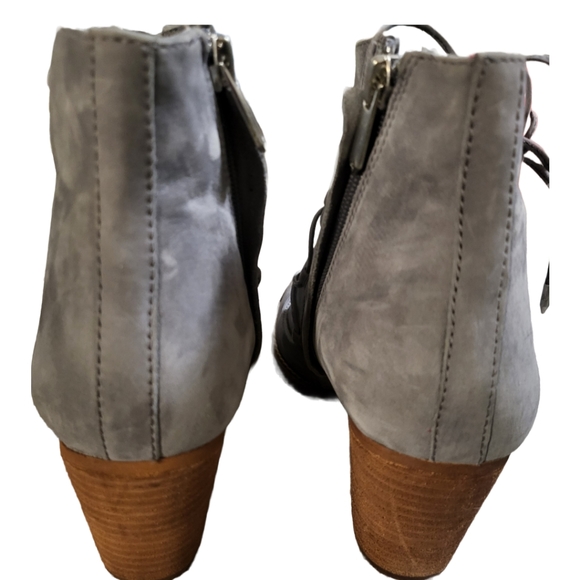 Sam Edelman "Millard" Greyish-Blue Leather Zip Ankle Boot & LaceUp & Aro⦠- Picture 4 of 5